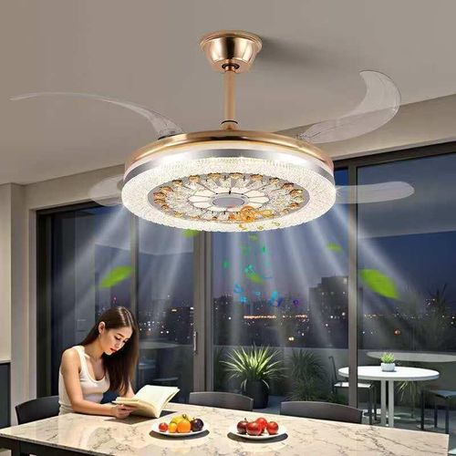 Luxury Retractable Crystal Ceiling Fan with LED Light & Remote Control