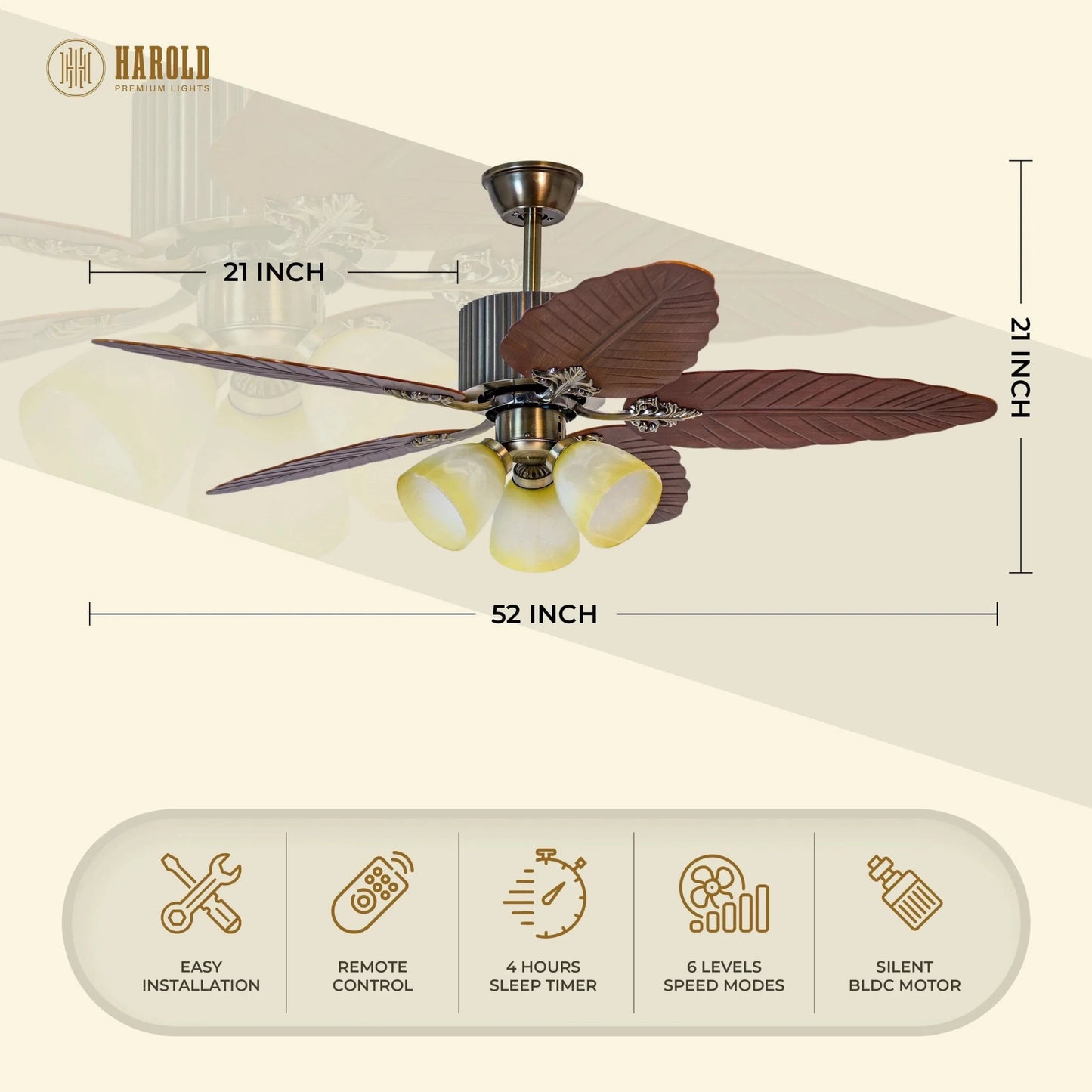 Tropical Breeze Wooden Ceiling Fan with Light & Remote | Palm Leaf Design - Bumble Shop
