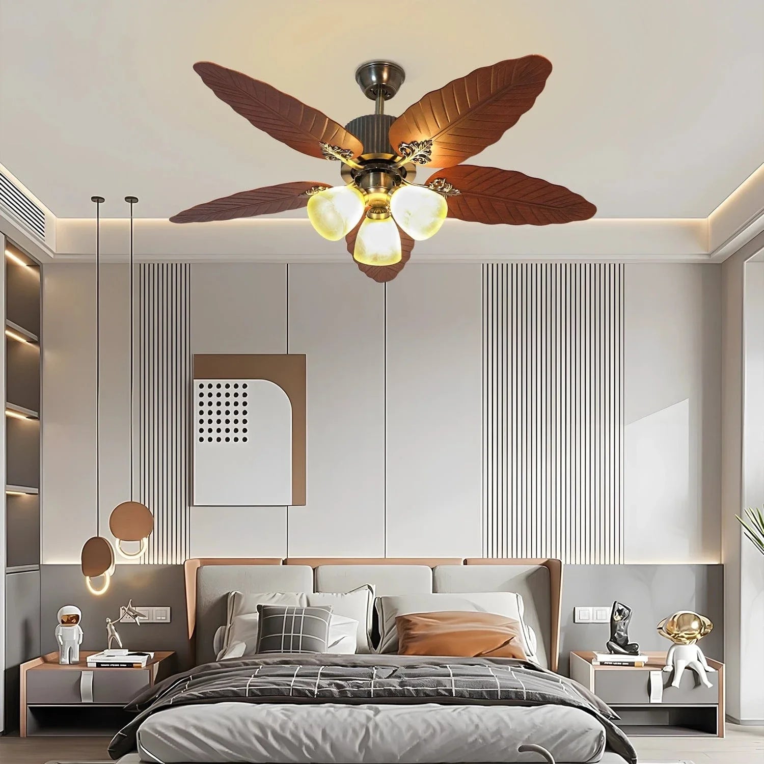 Tropical Breeze Wooden Ceiling Fan with Light & Remote | Palm Leaf Design - Bumble Shop