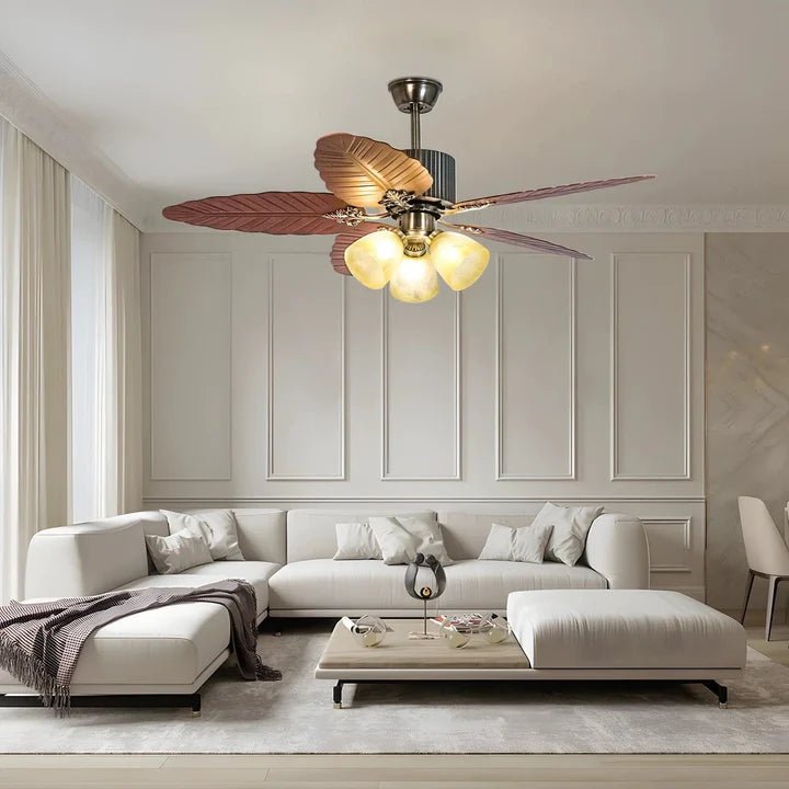Tropical Breeze Wooden Ceiling Fan with Light & Remote | Palm Leaf Design - Bumble Shop