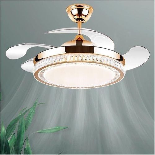 Summer Wind Smart Retractable Golden Crystal Fan Light with Remote Control – 72W