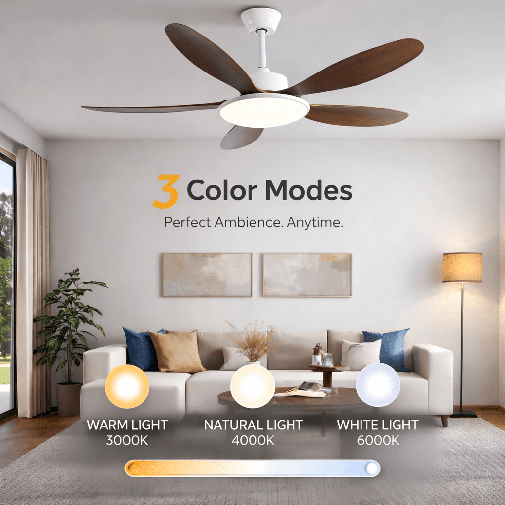 5 Blades Modern Art Ceiling Fan with Light + Remote Control - Dark Wood - Bumble Shop