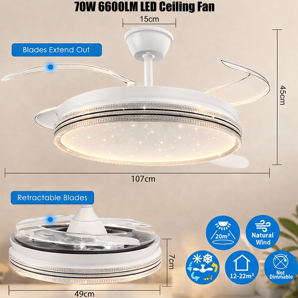 Stylish Retractable Ceiling Fan with LED Light and Easy Remote Control - Bumble Shop