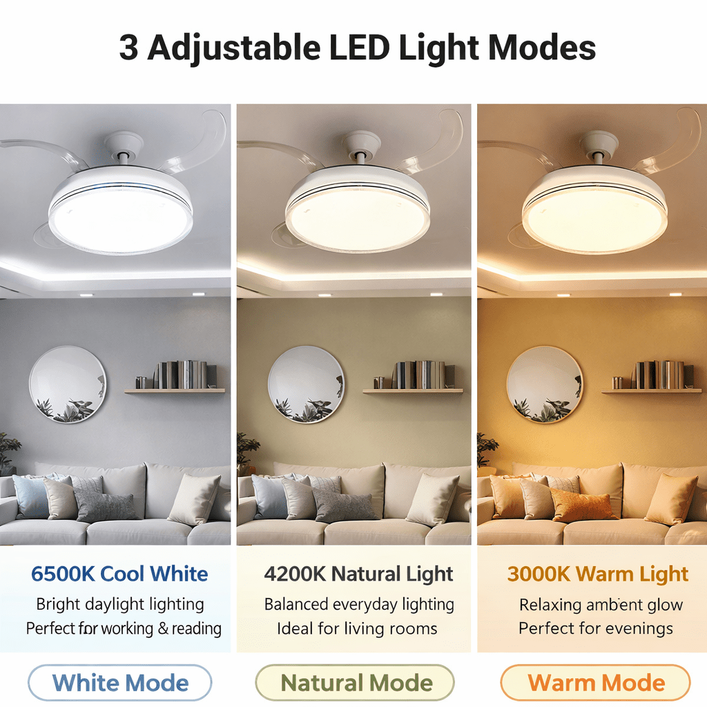 Stylish Retractable Ceiling Fan with LED Light and Easy Remote Control - Bumble Shop