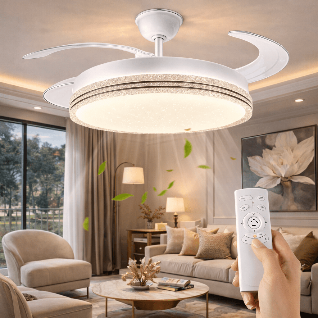 Stylish Retractable Ceiling Fan with LED Light and Easy Remote Control - Bumble Shop