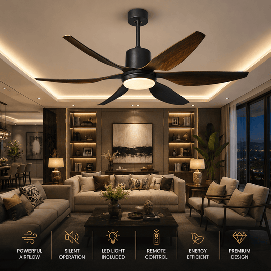 6 Blade Silent Cooling 3 Color LED 52 Inch Ceiling Fan with Light & Remote Control - Bumble Shop