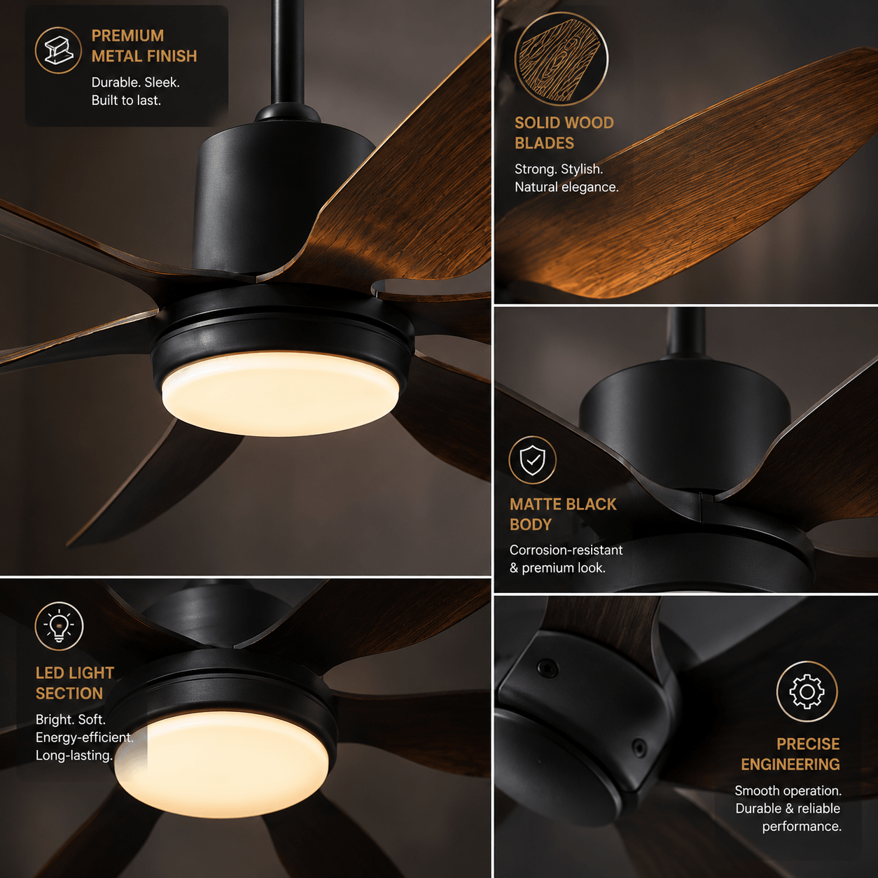 6 Blade Silent Cooling 3 Color LED 52 Inch Ceiling Fan with Light & Remote Control - Bumble Shop