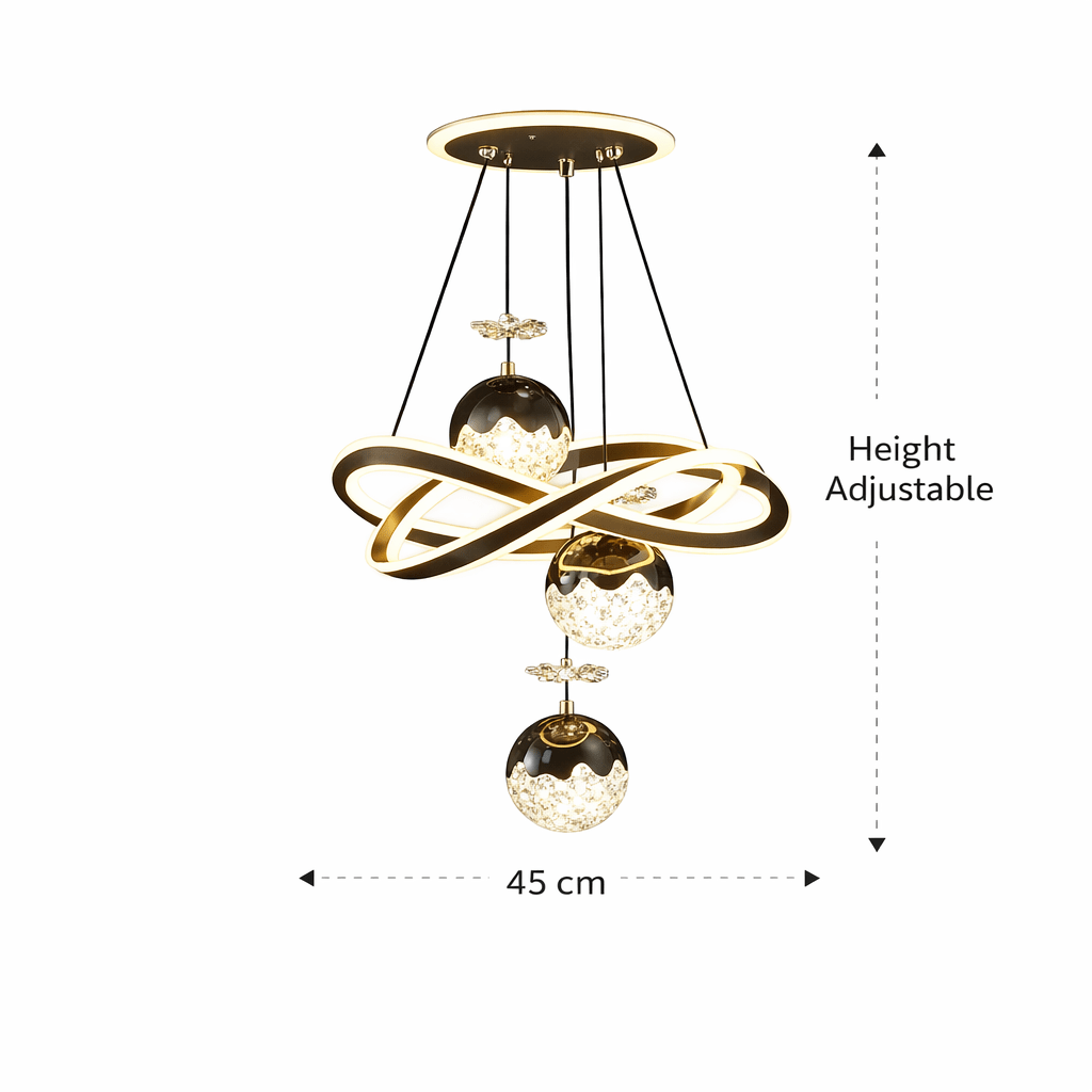 Luxury Modern LED Crystal Pendant Chandelier with Geometric Ring Design & Spherical Glass Lights - Bumble Shop