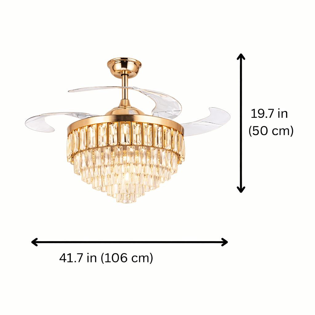 Modern Crystal Chandelier Ceiling Fan with Light, 3 LED Modes, Remote Control, Silent Motor (Rose Gold) - Bumble Shop