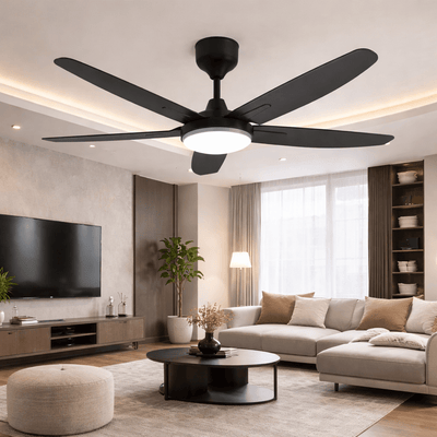 Modern Black Ceiling Fan with LED Light & Remote Control - 30W Cooling + 20W Light - Bumble Shop