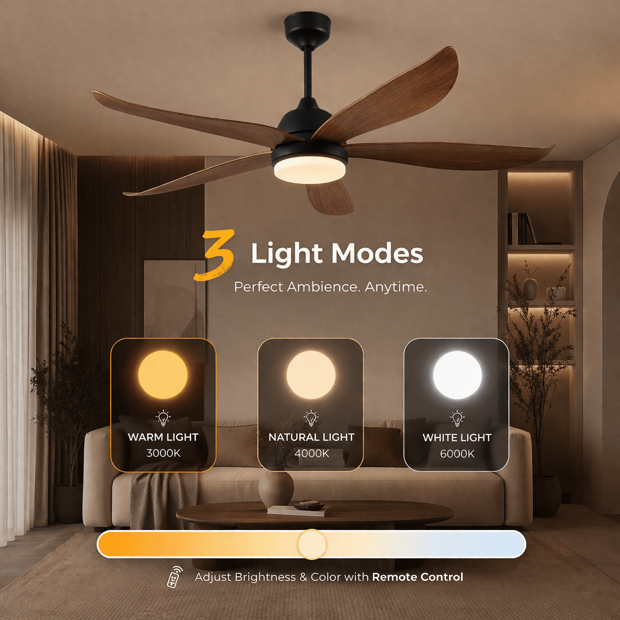 5 Blade Ceiling Fan with Light &amp; Remote Control – Modern Dark Wood Design - Bumble Shop