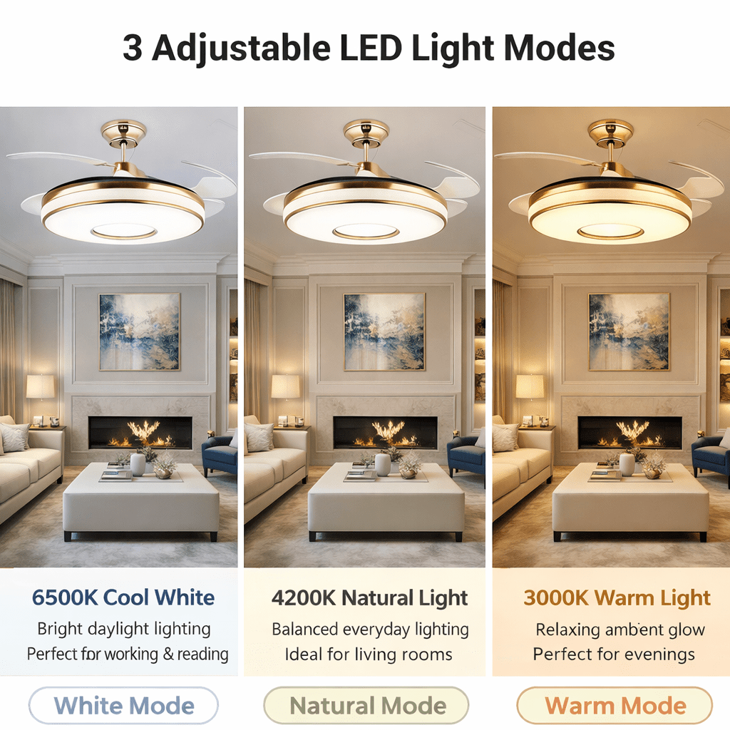 Stylish Retractable Ceiling Fan with LED Light and Easy Remote Control - Bumble Shop