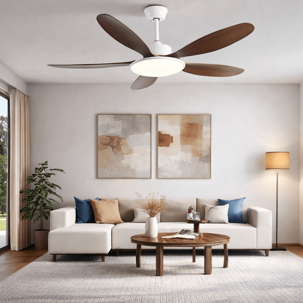 5 Blades Modern Art Ceiling Fan with Light + Remote Control - Dark Wood - Bumble Shop