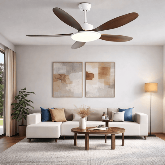 5 Blades Modern Art Ceiling Fan with Light + Remote Control - Dark Wood - Bumble Shop