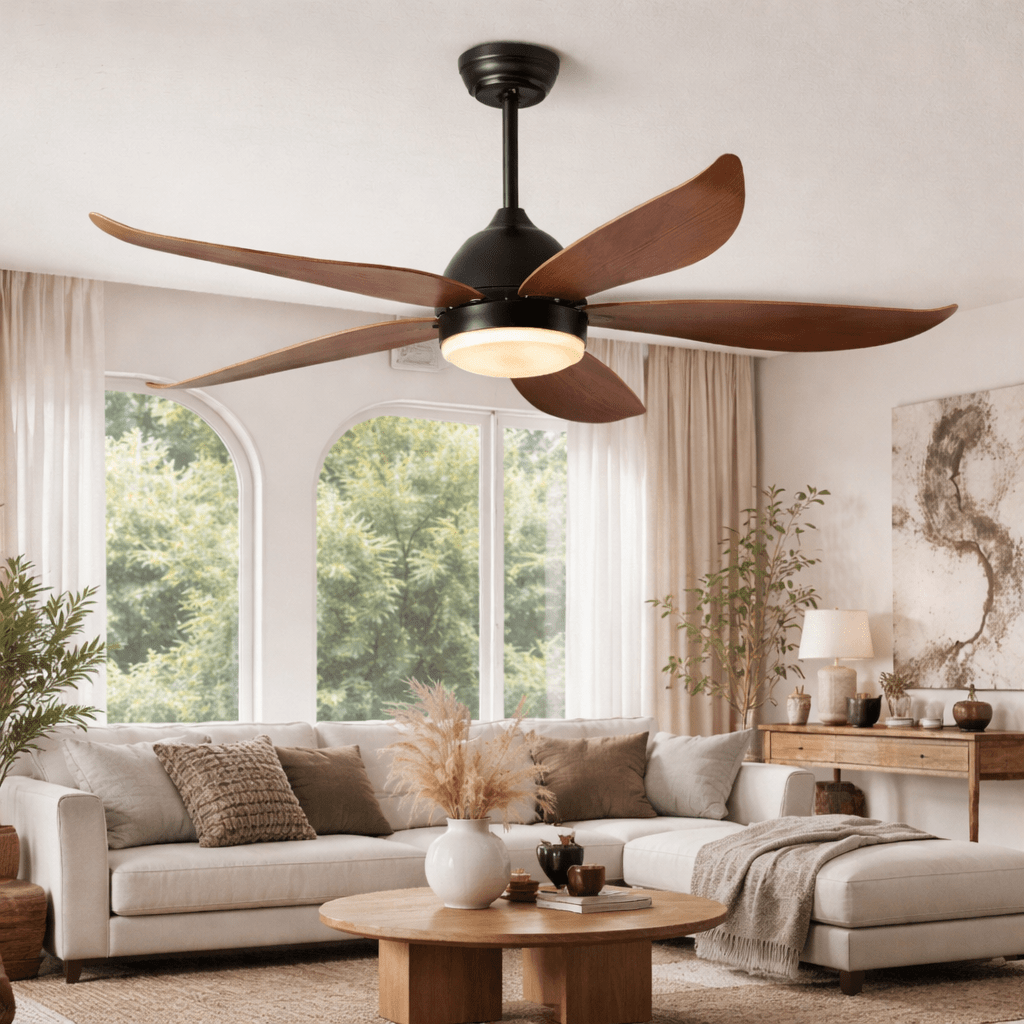 5 Blade Ceiling Fan with Light &amp; Remote Control – Modern Dark Wood Design - Bumble Shop