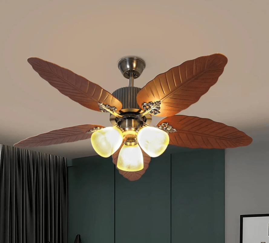 Tropical Breeze Wooden Ceiling Fan with Light & Remote | Palm Leaf Design - Bumble Shop
