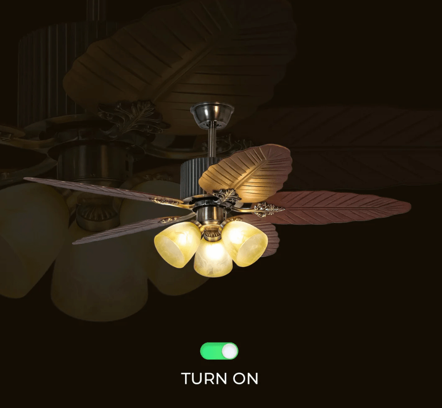 Tropical Breeze Wooden Ceiling Fan with Light & Remote | Palm Leaf Design - Bumble Shop