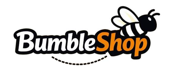 Logo of Bumble Shop with a bee design on a white background