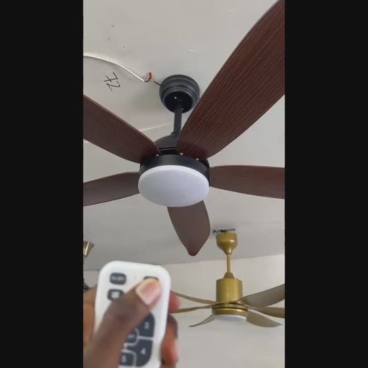 5 Blade Ceiling Fan with Light Remote Control – Modern Dark Wood Design
